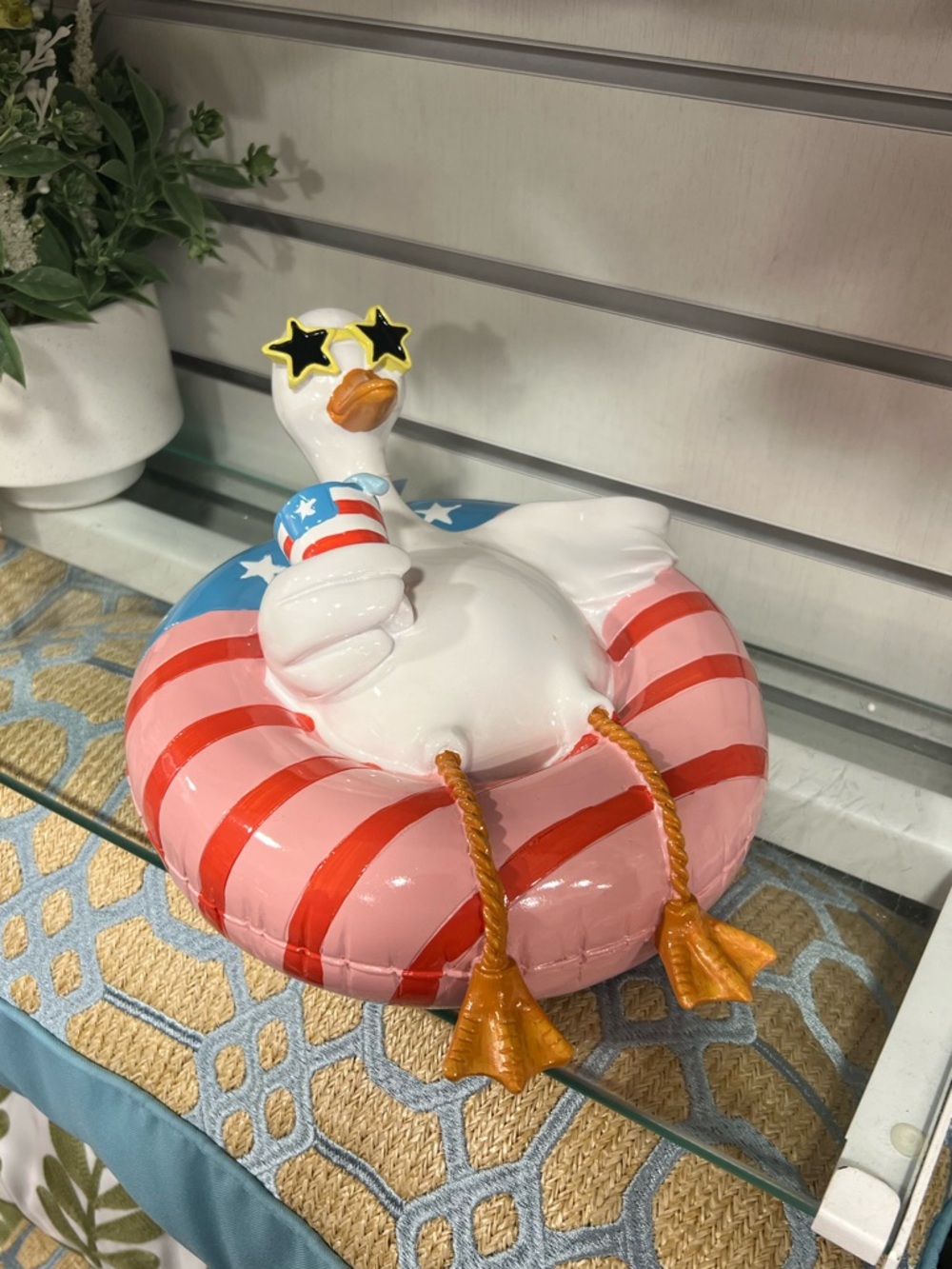 Patriotic White Goose Figurine Red & Pink Inflatable Pool Floatie Holiday Decor